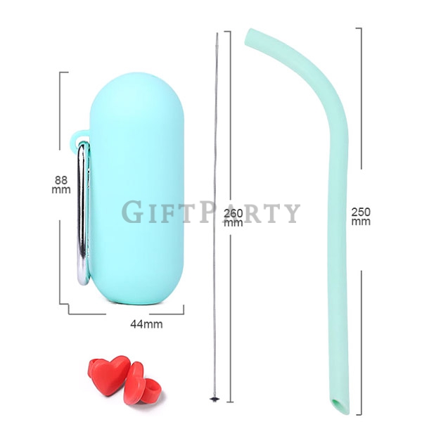 Food grade silicone straw with capsule box carabiner,Eco friendy  silicone straw with capsule box ca