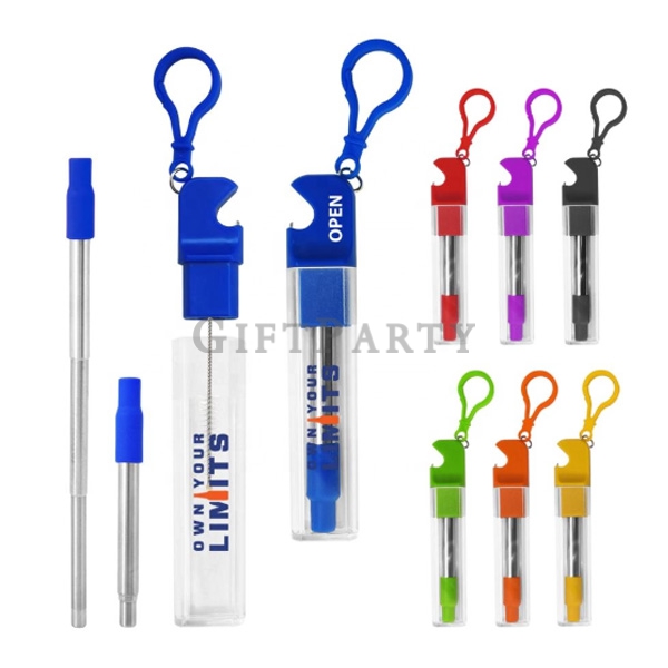 304 steel bottle opener extendable metal Straw set,不鏽鋼吸管伸縮吸管帶開瓶器