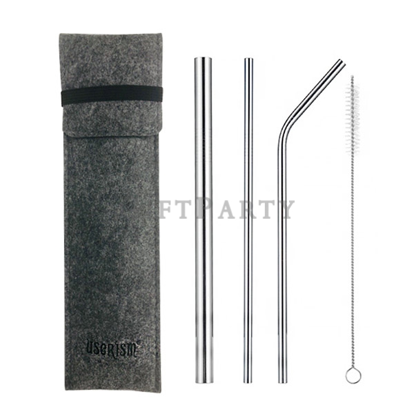 Stainless steel straw set with felt cloth bag,不鏽鋼吸管組四件組毛氈套,Stainless steel straw set with felt cloth
