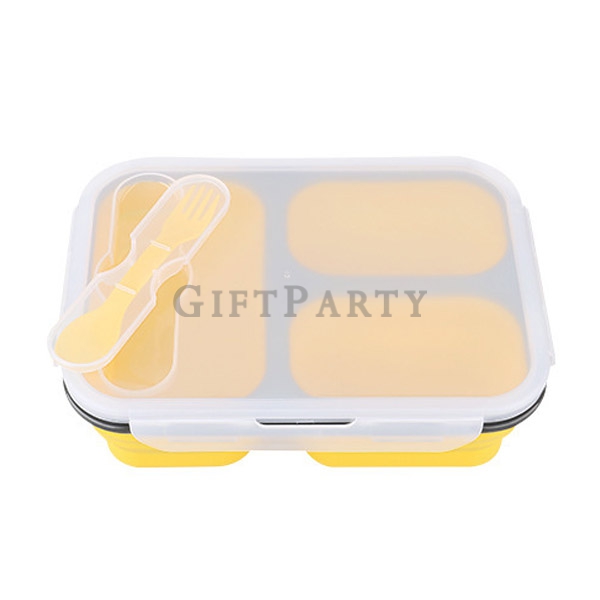 BPA free 3 Compartments Collapsible Silicone Bento Lunch Box with Lids,三格食品級矽膠折疊餐盒(可微波),BPA free 3 C