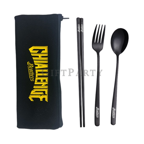 Black-plated stainless steel cutlery set canvas bag,鍍黑不鏽鋼餐具組帆布包,Eco friendly stainless steel tablewa