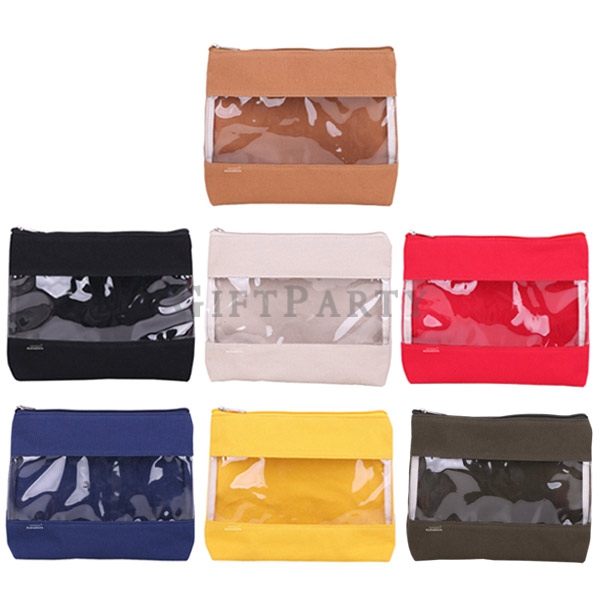 Canvas PVC Cosmetic Bag,拚接化妝包,客製化妝包,帆布PVC化妝包