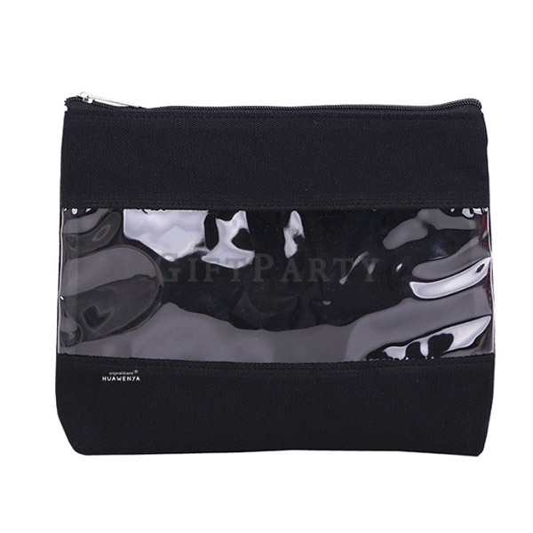 Canvas PVC Cosmetic Bag,拚接化妝包,客製化妝包,帆布PVC化妝包,黑色化妝包,