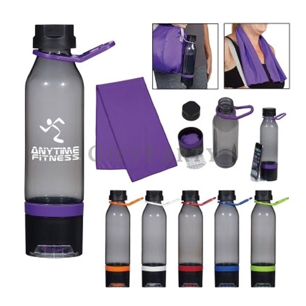 Sport Water Bottle With Phone Holder And Cooling Towel,運動水壺帶手機支架附涼感巾,健走贈品,路跑贈品,路跑紀念品,Walking gifts, 