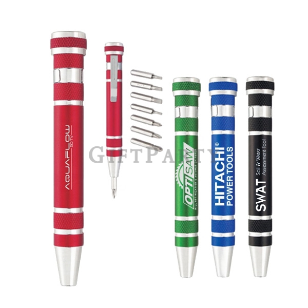 Aluminum pen shaped carbon steel 8 bits screwdriver tool set,股東會贈品,股東會紀念品,八合一工具組