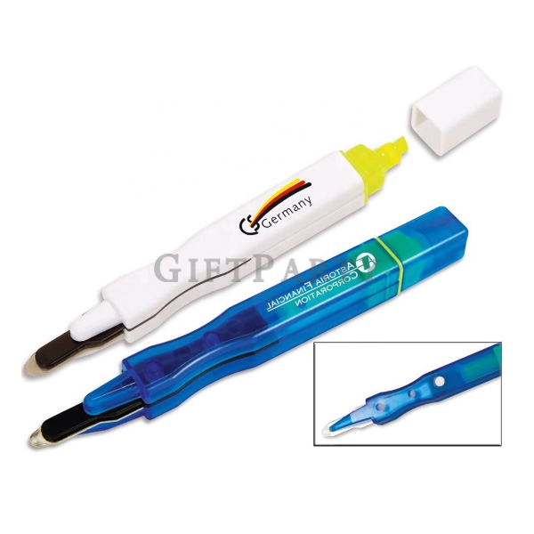 Plastic portable promotion staple remover with highlighter,徵材贈品,企業徵材,企業贈品,禮品,贈品,展場贈品,實用贈品,螢光筆+起釘器