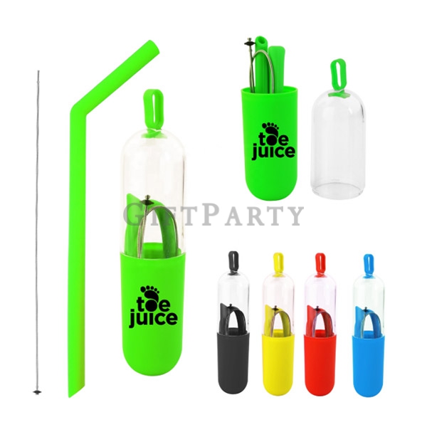 Food grade 25 cm  folded silicone portable straw,矽膠吸管膠囊管附清潔刷,廣告贈品,促銷贈品,客製禮品公司,客製logo贈品,企業贈品,Eco 友善禮品