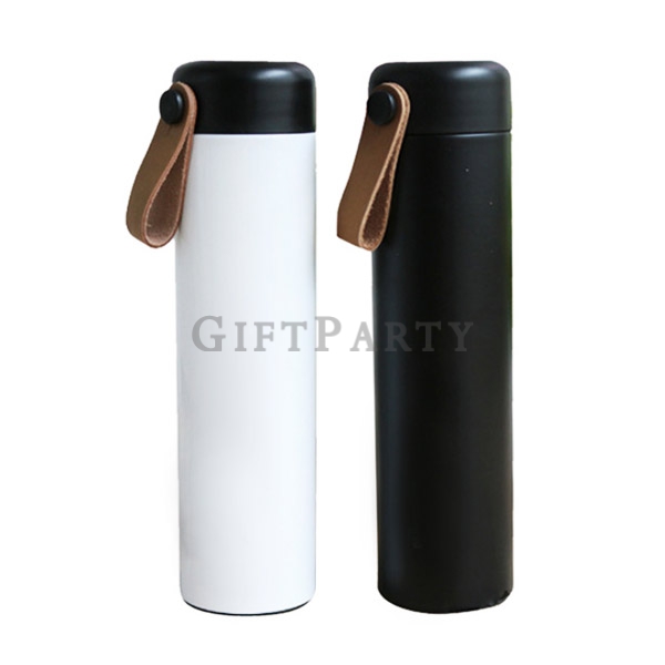 Stainless steel thermos bottle with leather strap,不鏽鋼保溫瓶皮革提繩