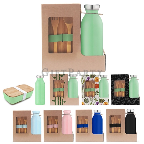 Stainless steel water bottle lunch box gift cutlery set,鏽鋼保溫瓶餐盒餐具組套裝