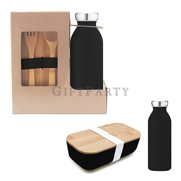 精品贈品,品牌贈品,法國贈品,高端紀念品定制,Stainless steel water bottle lunch box gift cutlery set,不鏽鋼保溫瓶餐盒餐具組套裝2