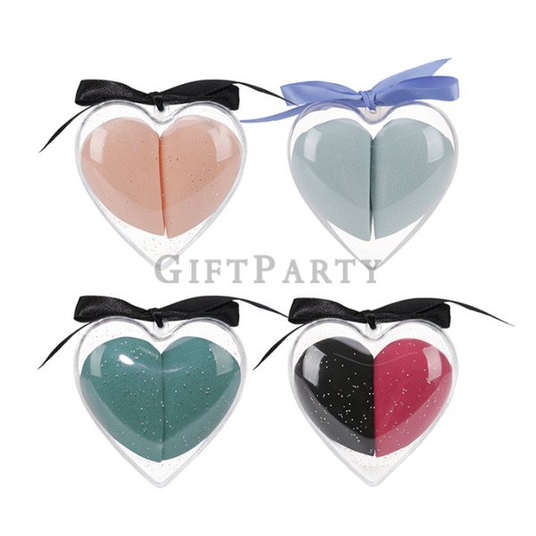 Heart Makeup Sponge Beauty Egg 2pcswith Box,愛心兩切心型美妝蛋乾濕兩用,非乳膠美妝蛋,彩妝贈品,保養品贈品,