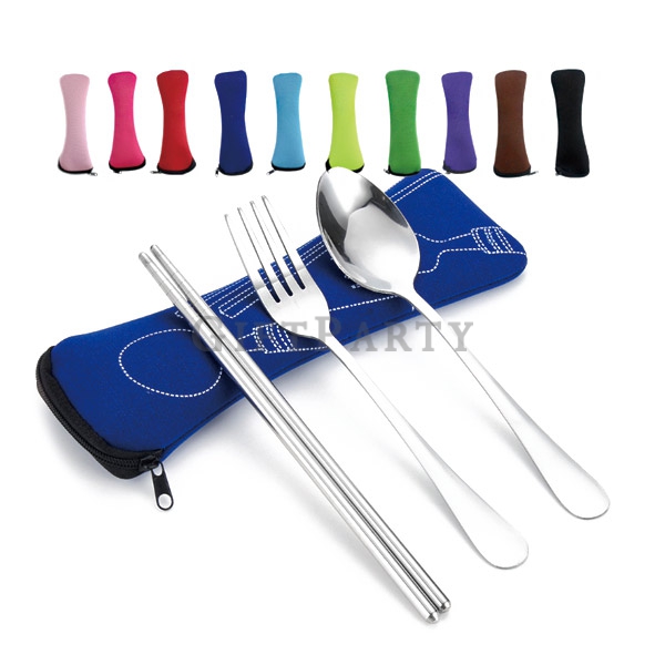 Environmental protection tableware set, stainless steel tableware set, customized gifts,410不鏽鋼餐具組潛水布
