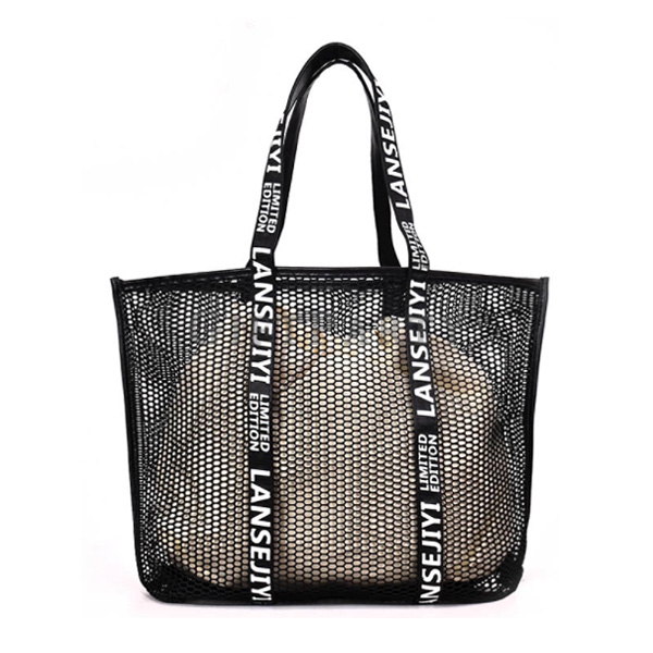 Beach Tote white/black Mesh Large Beach Bag with canvas bag,大號沙灘網袋購物袋附帆布袋