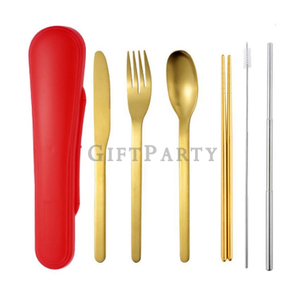 6piece stainless steel cutlery set,,設計款餐具組,環保餐組,不鏽鋼餐具組6件套,金色環保筷,禮品,設計禮品,股東會贈品,