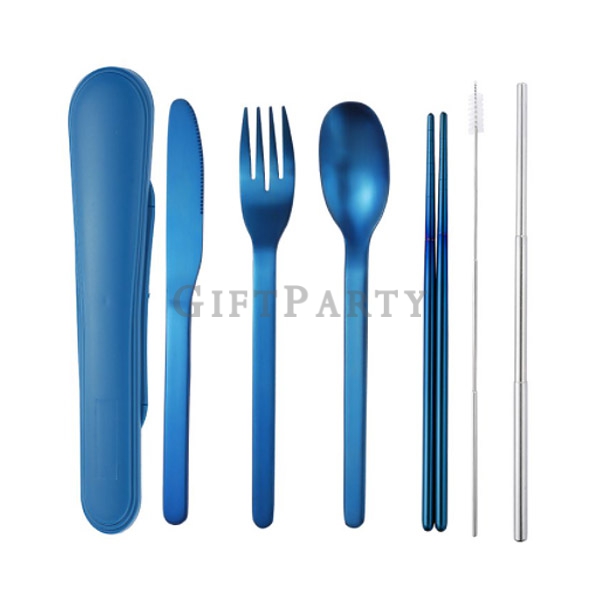 6piece stainless steel cutlery set,,設計款餐具組,環保餐組,不鏽鋼餐具組6件套,電鍍藍色環保筷,潮牌禮品,日本贈品,品牌贈品,股東會贈品,