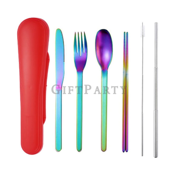 6piece stainless steel cutlery set,,設計款餐具組,環保餐組,不鏽鋼餐具組6件套,電鍍藍色環保筷,潮牌禮品,百貨公司贈品,品牌贈品,企業贈品,