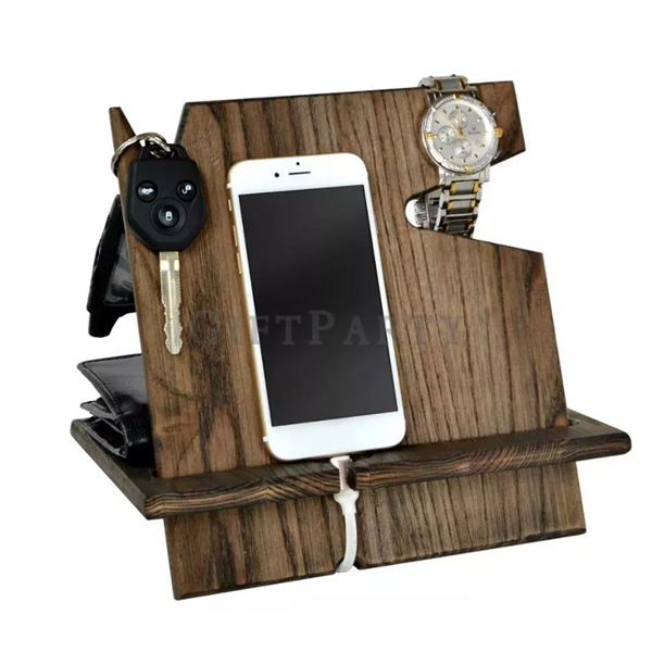 Wood Phone Station, Mobile Phone Stand Desk Organizer,竹木手機充電置物架