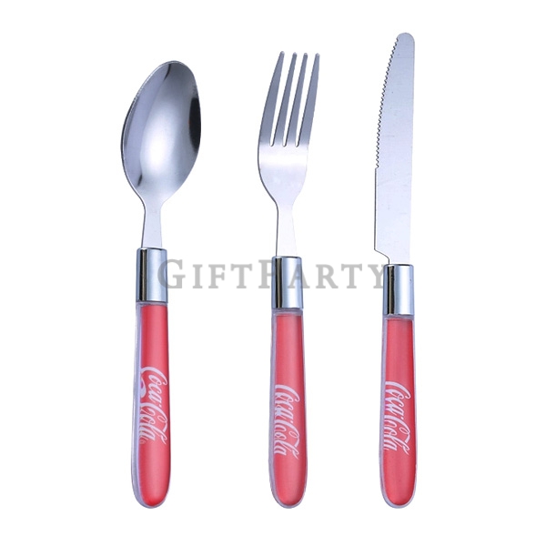 Custom brand tableware set, brand gifts,不鏽鋼餐具組套裝塑料手柄,Advertising gifts, promotional gifts, corporate