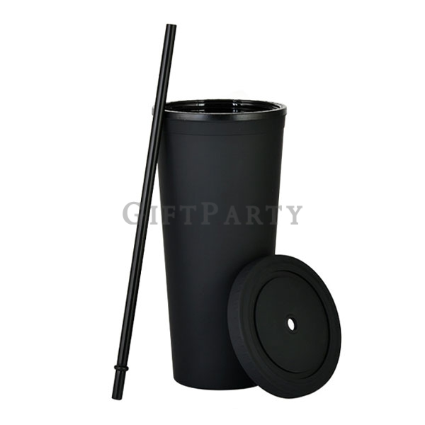 Double-layer plastic cup with straw 700ml 22oz,雙層塑料吸管杯700ml純色,禮品,文創禮品,廣告贈品
