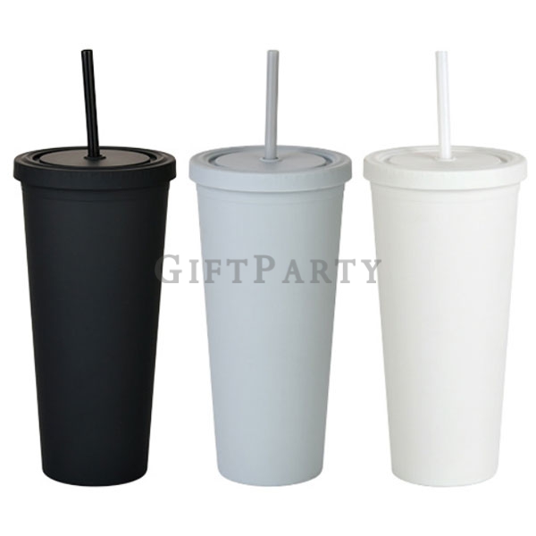 Double-layer plastic cup with straw 700ml 22oz,雙層塑料吸管杯700ml純色,禮品,文創禮品,廣告贈品