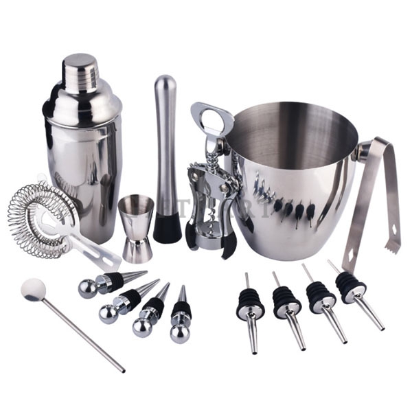 Professional Wine Tools Drink Mixer Ice Bucket Boston Shaker 16 Piece Kit Stainless Steel Bartender 