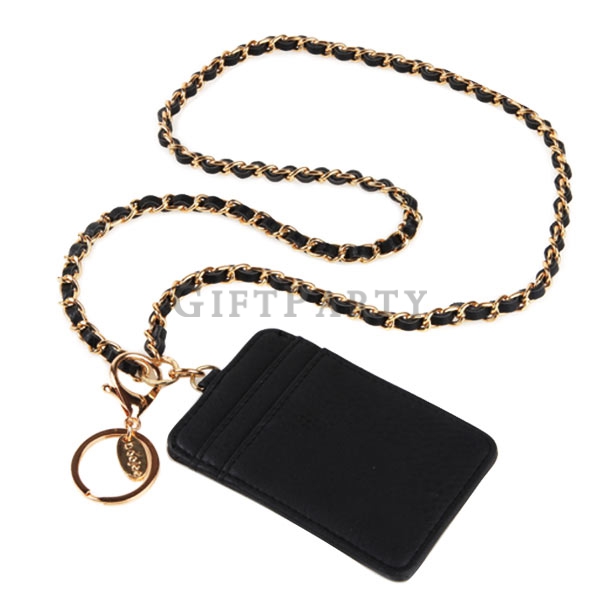 Custom Id card neck strap lanyard with id card holder,小香風皮革識別證掛繩,百貨公司贈品,