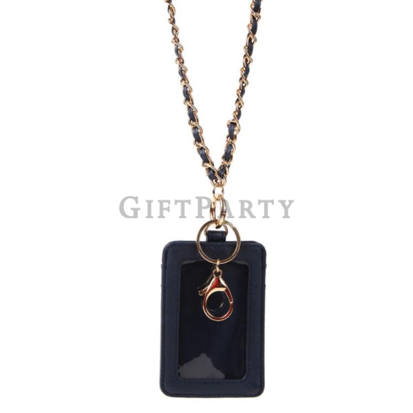 Custom Id card neck strap lanyard with id card holder,小香風皮革識別證掛繩,百貨公司贈品,