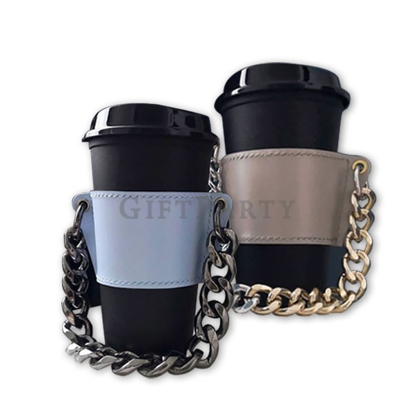 PU Leather coffee cup sleeves Holder,精品贈品,時尚禮品,品牌紀念品,百貨公司贈品,皮革飲料提袋鏈條手提