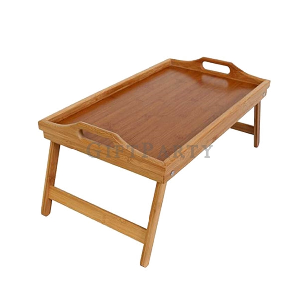 bamboo wood bed breakfast serving tray with foldable leg,竹製可折疊帶腳餐盤