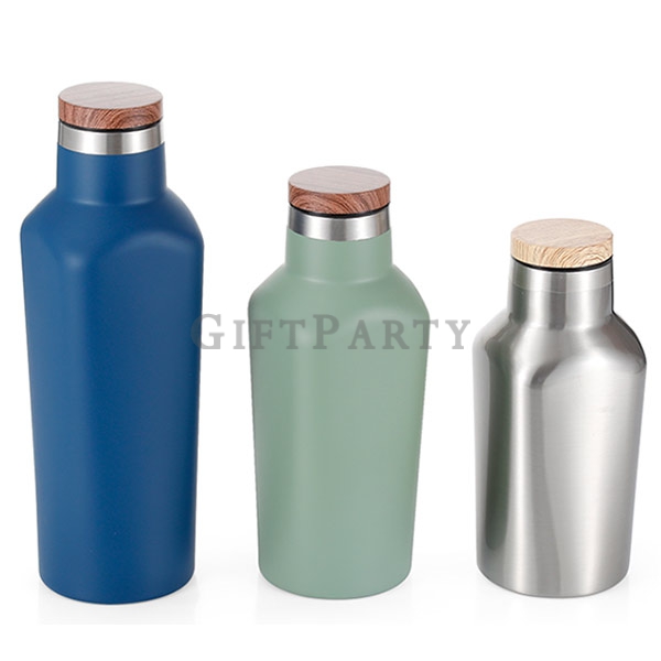 Quadrangular stainless steel thermos bottle with wooden lid,四角不鏽鋼保溫瓶木蓋