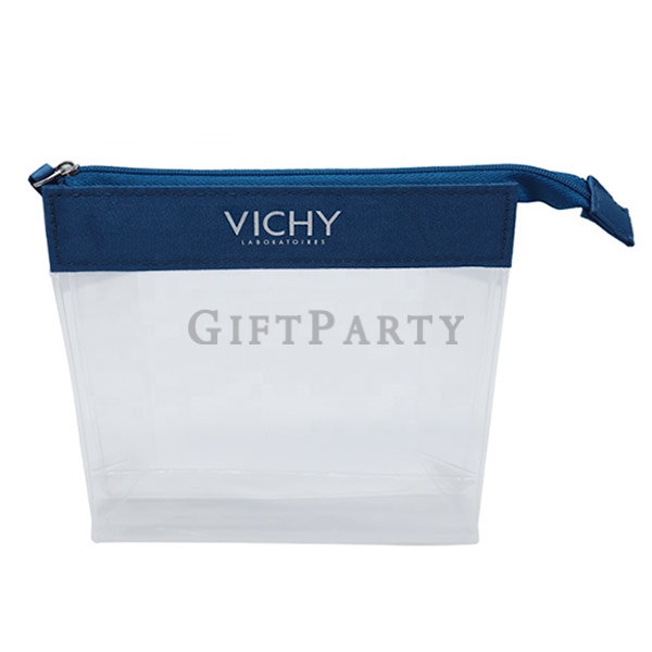 Stitching canvas transparent PVC cosmetic bag,帆布拚接PVC化妝包