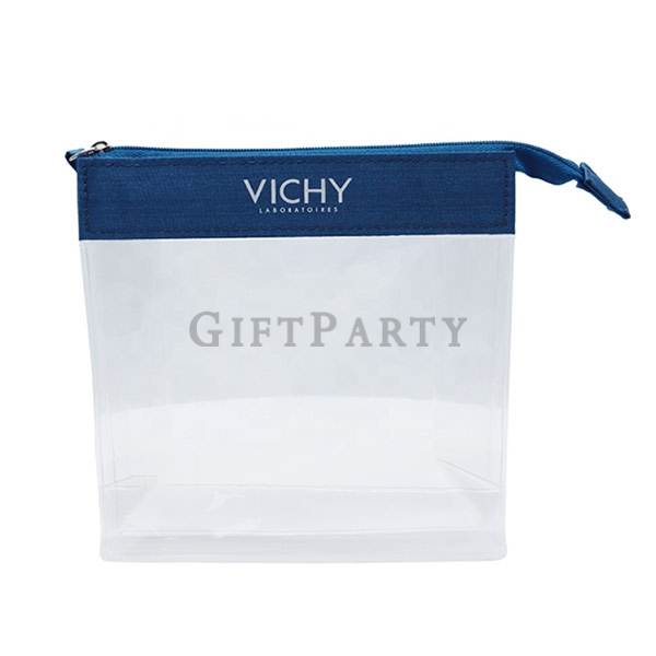 Stitching canvas transparent PVC cosmetic bag,帆布拚接PVC化妝包