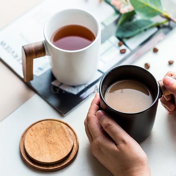 Ceramic Mug with Lid and Wooden Handle,客製化禮品,馬克杯,企業贈品,陶瓷馬克杯帶蓋木手柄
