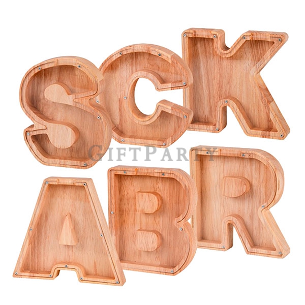 Piggy Bank, Wooden Coin Money Saving Box,文字母木質存錢筒,小費箱