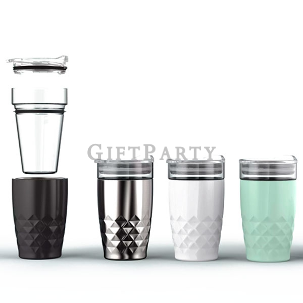 Vacuum Mugs Double Wall Stainless Steel with Glass ,雙層不鏽鋼保溫杯玻璃內膽