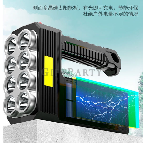 flashlights, outdoor flashlights, customized gifts,強光手電筒遠程探照燈USB+太陽能充電6