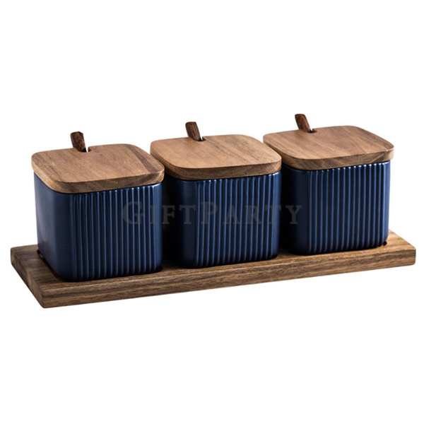 Set of three ceramic seasoning jars,陶瓷調味罐三件套