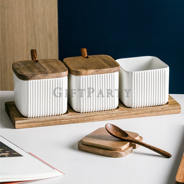 Set of three ceramic seasoning jars,陶瓷調味罐三件套