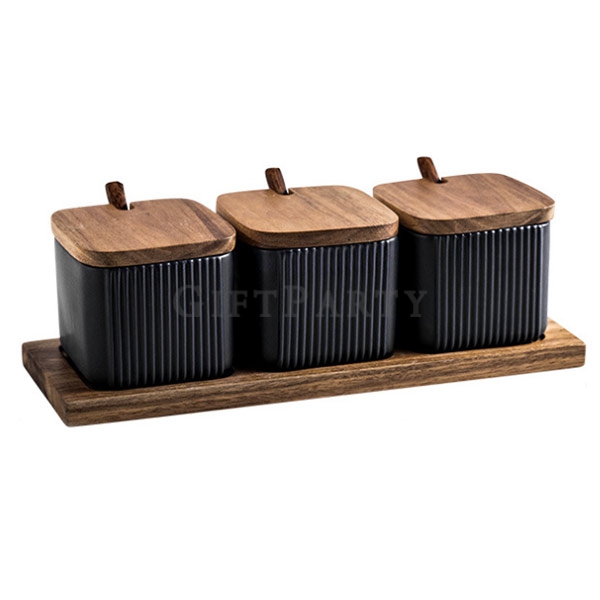 Set of three ceramic seasoning jars,陶瓷調味罐三件套