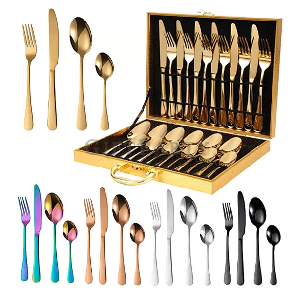 精品品牌餐具,高端禮品,西餐不鏽鋼餐具組24件套含金色木盒0