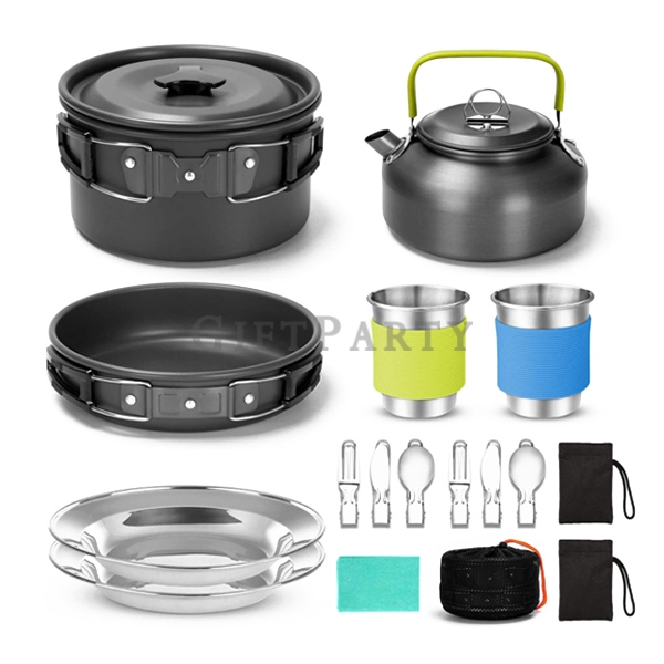 Camping Folding Cookware Pot Pot Tableware Set,戶外露營,野營折疊炊具鍋壺杯餐具套裝