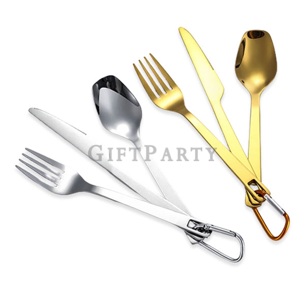 戶外禮品,品牌贈品,餐具組,戶外野營便攜不鏽鋼餐具組登山扣