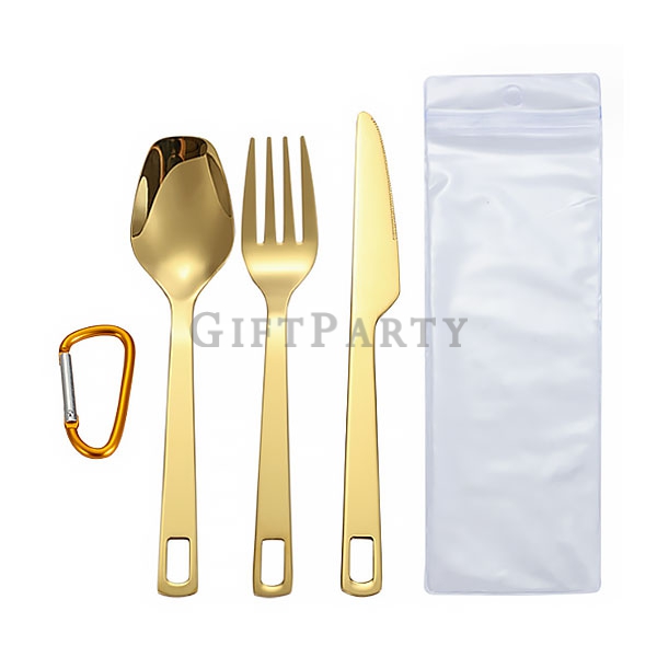 戶外禮品,品牌贈品,餐具組,戶外野營便攜不鏽鋼餐具組登山扣