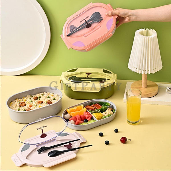 Double layer microwaveable lunch box with cutlery雙層可微波餐盒附餐具
