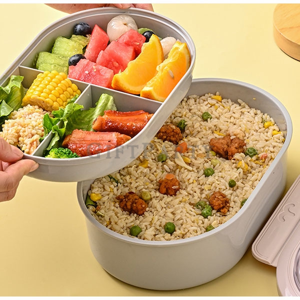 GDouble layer microwaveable lunch box with cutlery雙層可微波餐盒附餐具