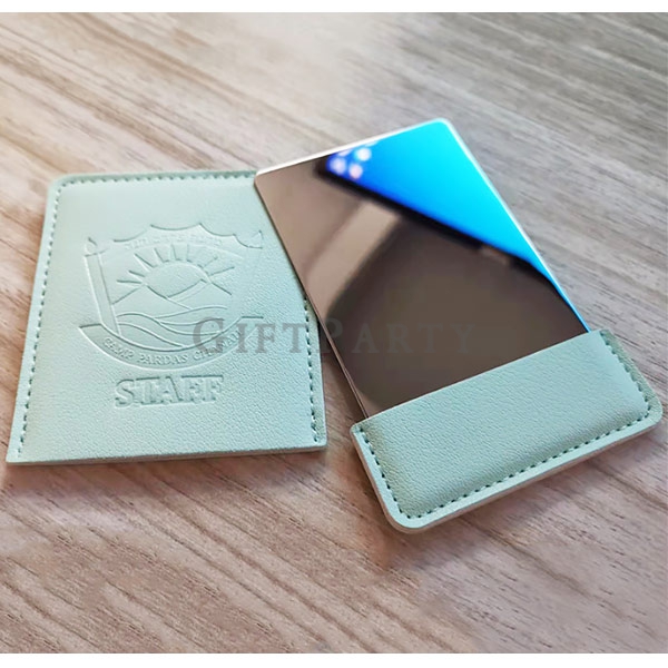 Mini stainless steel mirror case,皮套不鏽鋼鏡,名片鏡,化妝鏡