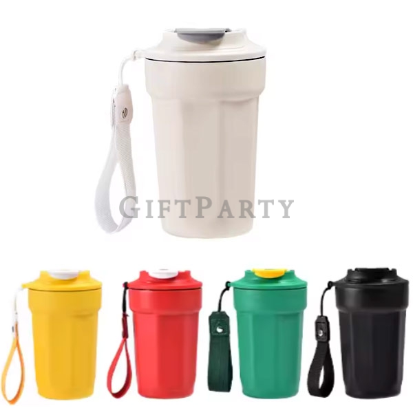 Coffee Cup Stainless Steel Vacuum Insulated Thermos Coffee Mug with Rope 450ml-八角不鏽鋼內膽咖啡杯450ml