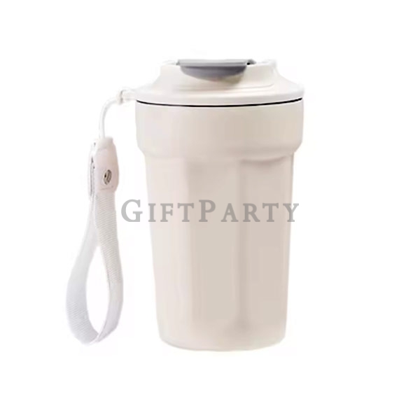 八角不鏽鋼內膽咖啡杯450ml,白色咖啡杯,企業贈品,廣告贈品