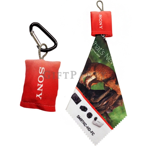 SONY贈品,客製化禮品,贈品,禮贈品,股東會紀念品-登山扣擦拭布(彩印加厚), Custom wipes with carabiner,Custom glasses cloth with carab