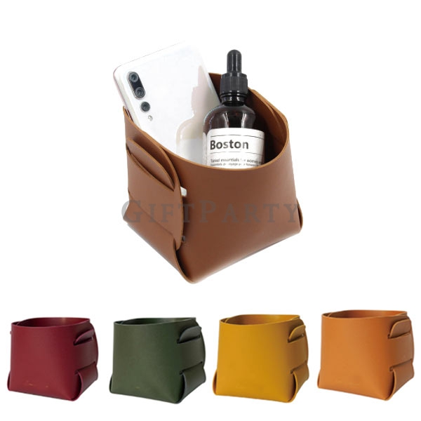 Leather Mini Storage Basket Foldable Desktop ,皮革小置物籃筆筒